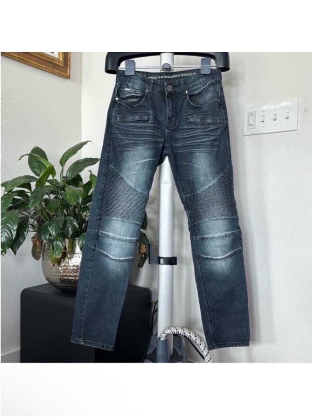 Versace 19V69 Italia Abbigliamento Sportivo Moto Biker Slim Jeans Sz 30X30 Blue